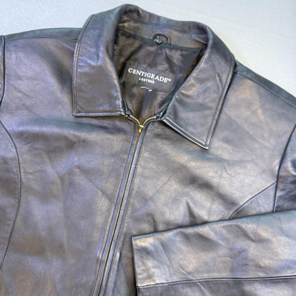 Centigrade Woman's Black‎ Leather Full Zip Coat Jacket Size 2XL EUC